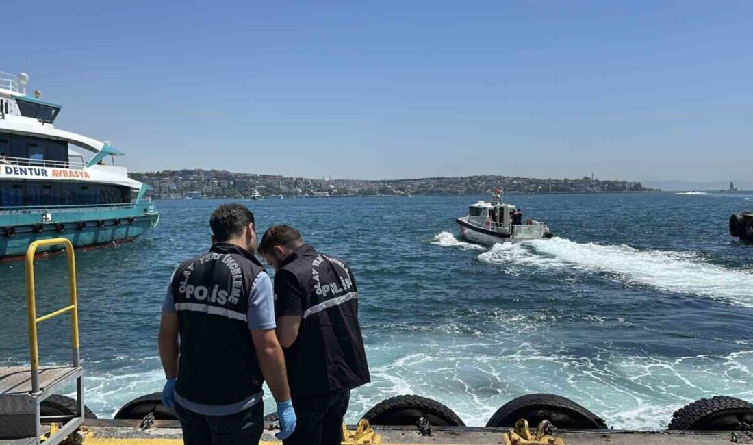 İstanbul Beşiktaş sahilinde seyahat eden vatandaşlar, denizde hareketsiz duran bir