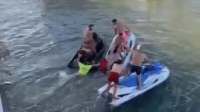 Akçakoca ilçesinde, Melen Deresi ile Karadeniz’in buluştuğu noktada bir jetski