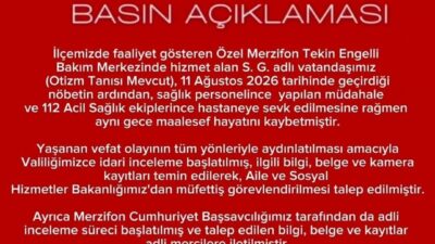 Amasya’nın Merzifon ilçesinde özel bir bakım evinde rahatsızlanan 32 yaşındaki
