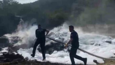 Eskipazar ilçesinde meydana gelen anız yangınında 3 dönüm arazi zarar