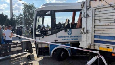 Ankara’nın Sincan ilçesine bağlı Temelli mevkiinde bir midibüs ile hafriyat