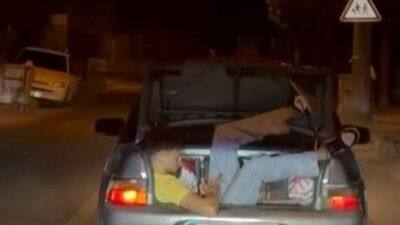 Ankara’da, güvenlik tedbiri almadan araç bagajında seyahat eden bir kişi,