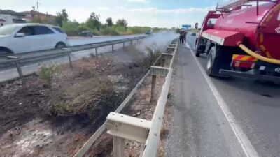 Manavgat ilçesinde, seyir halindeki bir araçtan atılan izmaritin neden olduğu