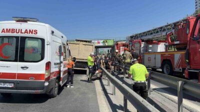 Basın Ekspres yolunda bir motosiklet sürücüsü hafriyat kamyonu tarafından ezilerek