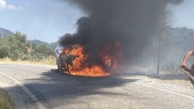 İzmir’in Bayındır ilçesinde seyir halindeki bir araç, Bayındır-Kızıloba yolunda henüz