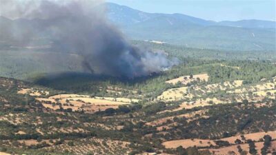 Çanakkale’nin Bayramiç ilçesinde başlayan orman yangınına hava ve kara unsurlarının