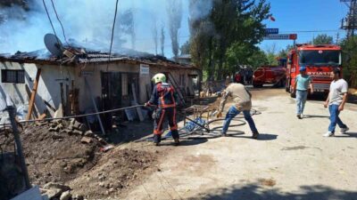 Çorum’un İskilip ilçesinde bulunan bir mermer atölyesinde çıkan yangın, itfaiye