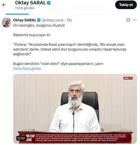 Cumhurbaşkanı Başdanışmanı Oktay Saral, Furkan Vakfı Başkanı Alparslan Kuytul’un Alihan