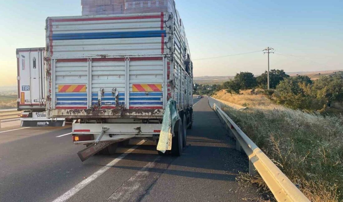 Keşan ilçesinde meydana gelen trafik kazasında, bir kamyonetin kamyona çarpması