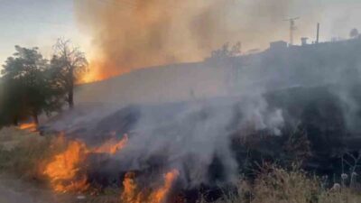 Elazığ’da, Aşağı Demirtaş köyünde mangal ateşinin sıçraması sonucu otluk alanda