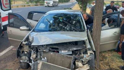 Elazığ’da meydana gelen trafik kazasında, bir otomobilin refüjdeki ağaca çarpması