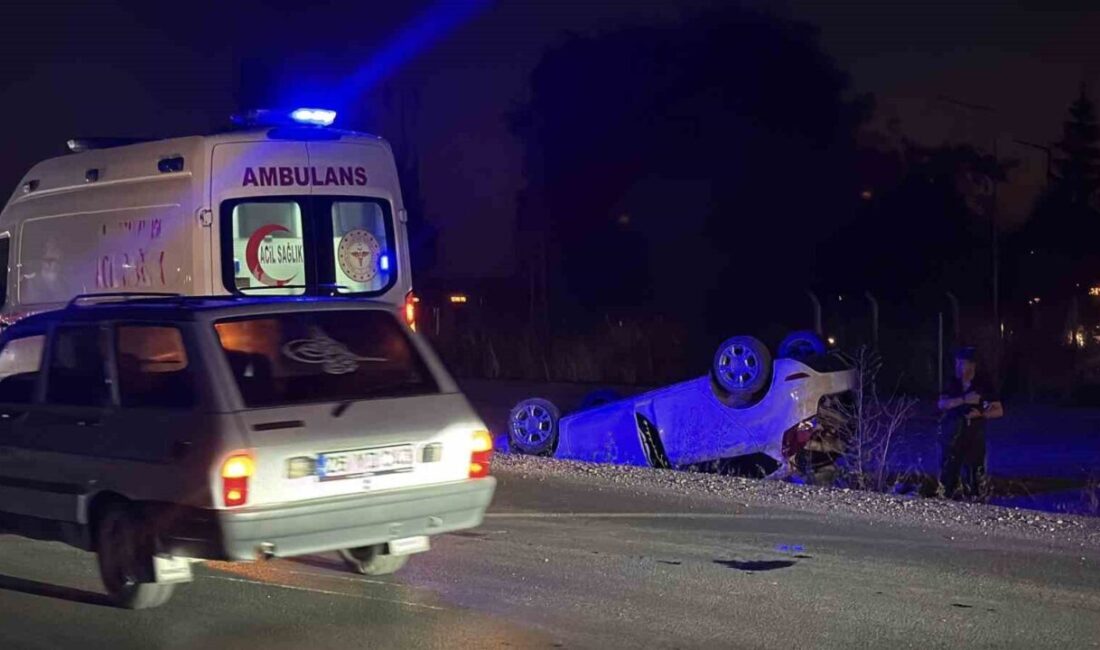 Eskişehir’de meydana gelen trafik kazasında, bir otomobil kontrolden çıkarak takla