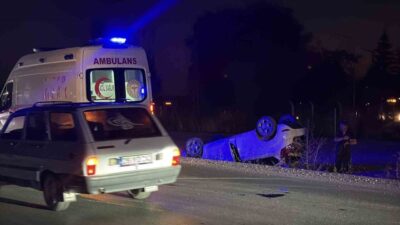 Eskişehir’de meydana gelen trafik kazasında, bir otomobil kontrolden çıkarak takla