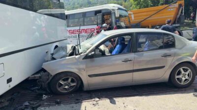 Zonguldak’ın Kilimli ilçesinde meydana gelen trafik kazasında özel halk otobüsü