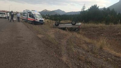 Seydişehir ilçesinde meydana gelen trafik kazasında otomobilin takla atması sonucu