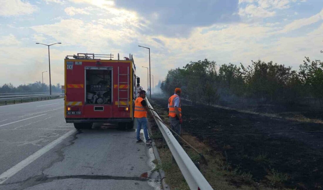 İstanbul-Edirne Otoyolu’nun Havsa bölümünde meydana gelen anız yangını nedeniyle otoban