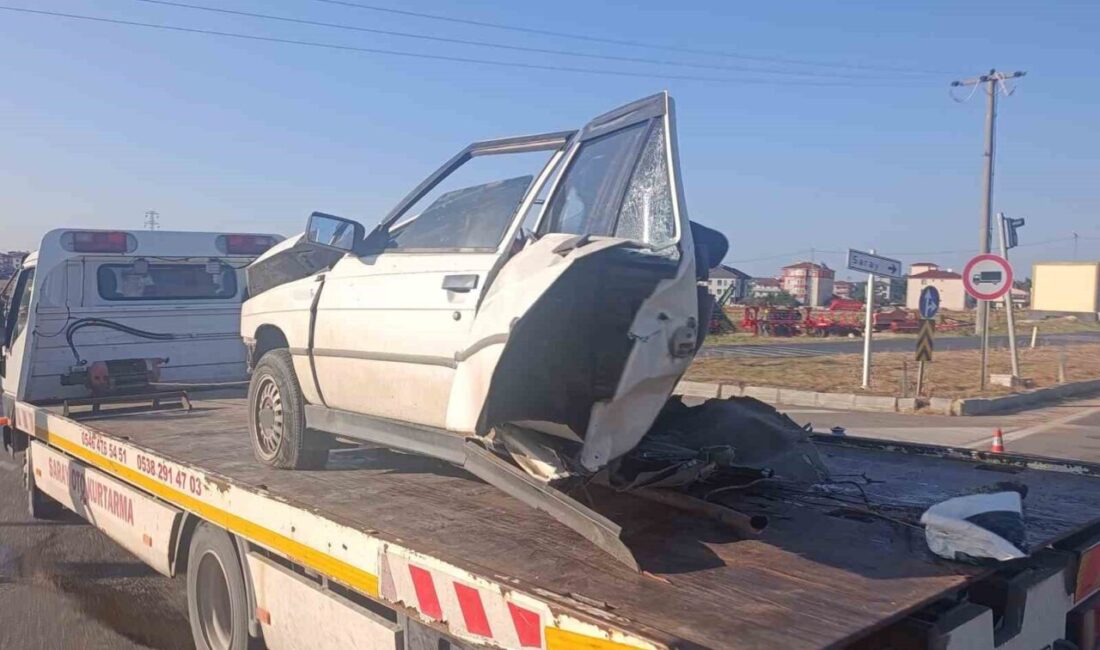 Saray ilçesinde meydana gelen trafik kazasında bir otomobil, kontrol kaybı