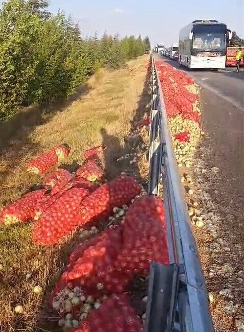 Eskişehir-Sivrihisar karayolunda meydana gelen trafik kazasında kontrolü kaybeden bir soğan