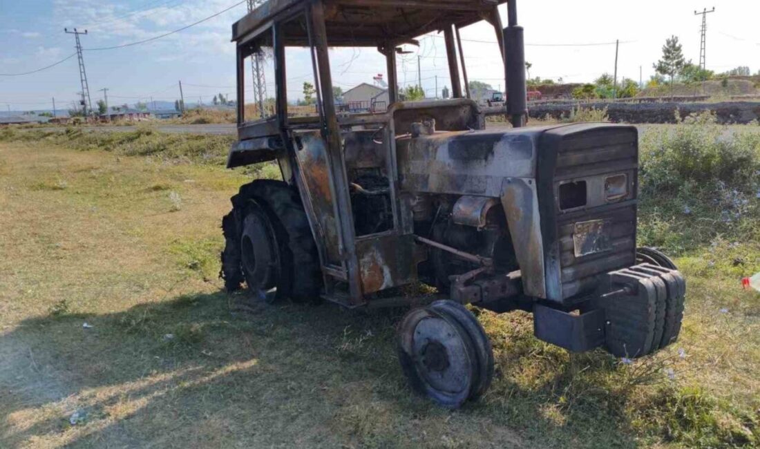 Kars’ta Duraklı köyünde bir traktör, belirlenemeyen bir sebepten dolayı alev