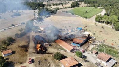 Kastamonu’nun İhsangazi ilçesine bağlı Güney köyünde meydana gelen samanlık yangını,