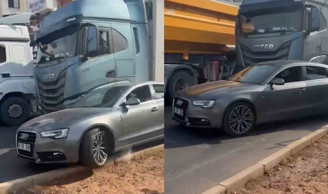 Mersin’de bir tırın arkadan çarptığı bir otomobil sürücüsü, aracından inerek