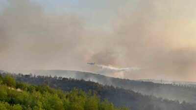 Manisa’nın Kula ilçesinde tarım arazisinde başlayan ve ormanlık alana yayılan