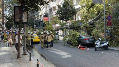 Şişli ilçesinde, köklerinden devrilen bir çınar ağacı, bir ticari taksiyi
