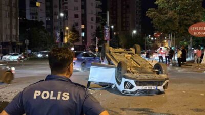 Melikgazi ilçesinde meydana gelen trafik kazasında, SUV araç takla attı