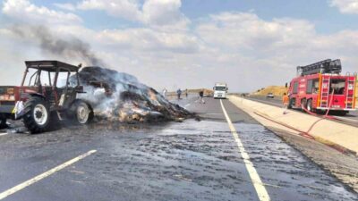 Hayrabolu ilçesinde meydana gelen olayda, saman yüklü bir römorkta çıkan