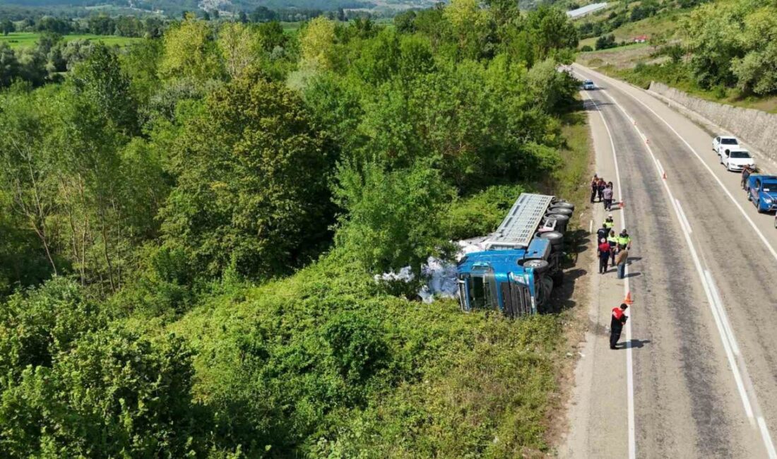 Sinop’ta bir tırın virajı alırken devrilmesi sonucu meydana gelen kazada