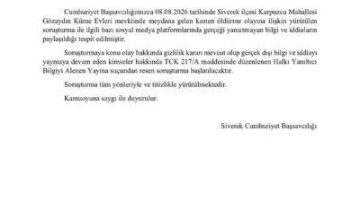 Siverek Cumhuriyet Başsavcılığı, 8 Ağustos 2026 tarihinde Siverek ilçesinde yaşanan