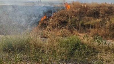 Afyonkarahisar’ın Şuhut ilçesine bağlı Güneytepe köyünde meydana gelen arazi yangını,