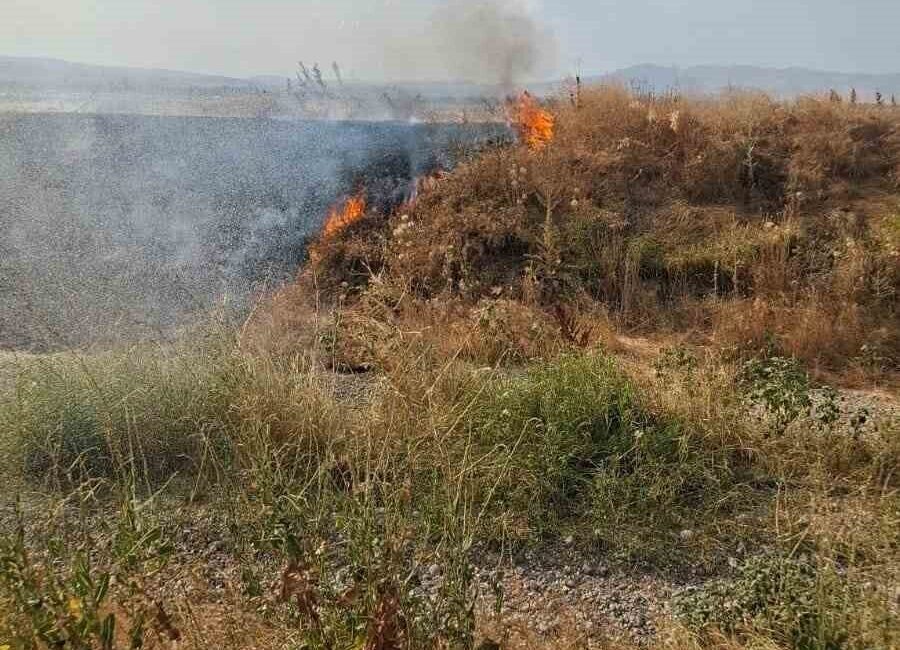 Afyonkarahisar’ın Şuhut ilçesine bağlı Güneytepe köyünde meydana gelen arazi yangını,