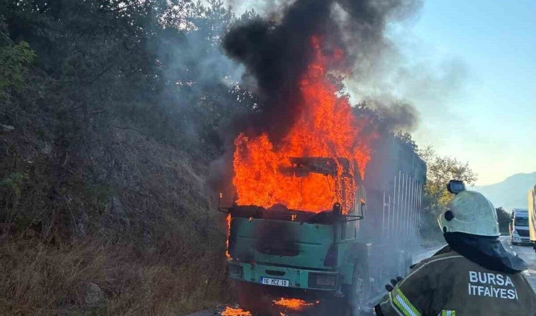 İnegöl ilçesinde seyir halindeki bir tırın motor kısmında yangın çıktı