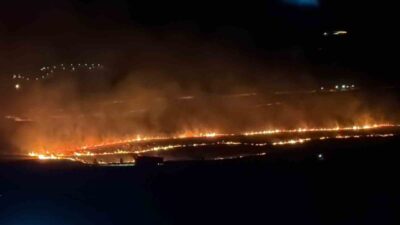 Bitlis’te Tatvan ve Ahlat ilçeleri arasında çıkan yangın, itfaiye ve