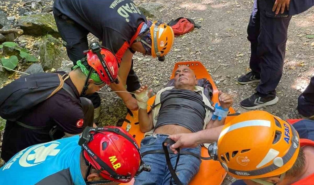 Uludağ’ın eteklerinde yürüyüş yaparken ayağını kıran 75 yaşındaki bir adam,