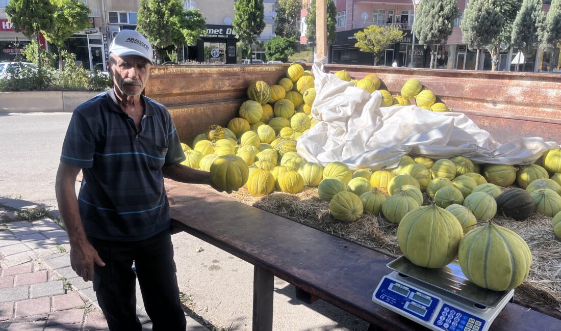 Yozgat’ın Yerköy ilçesine bağlı Süleymanlı köyünde yetiştirdiği kavunları ilçe merkezinde