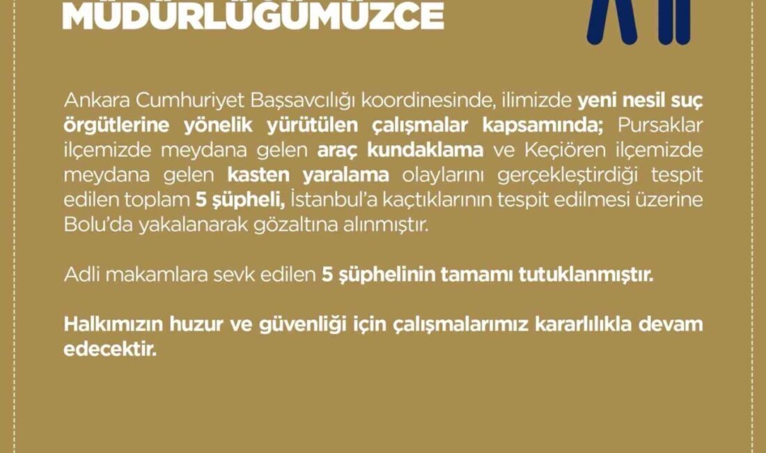 Ankara İl Emniyet Müdürlüğü, Bolu’da gerçekleştirdiği operasyon neticesinde yeni nesil