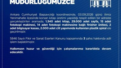 Ankara’nın Yenimahalle ilçesinde, korsan kitap basımı yapılan bir adreste gerçekleştirilen