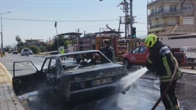 Nazilli ilçesinde seyir halindeki bir araçta meydana gelen yangın, bölge
