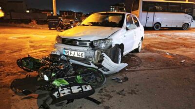 Samsun’un Bafra ilçesinde otomobil ile motosikletin çarpışması sonucunda meydana gelen