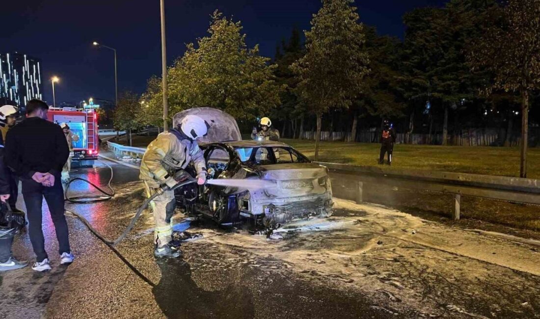 Bakırköy ilçesinde bir otomobil aniden alev aldı ve kullanılamaz hale