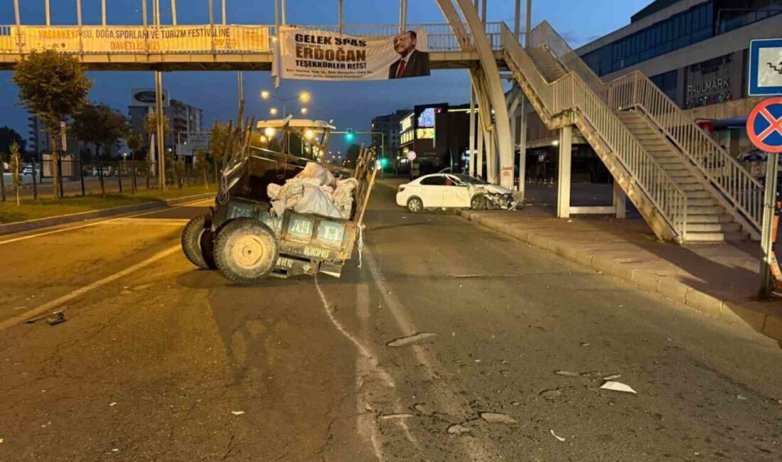Batman kent merkezinde römorklu bir traktör ile bir otomobilin çarpıştığı