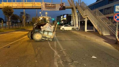 Batman kent merkezinde römorklu bir traktör ile bir otomobilin çarpıştığı