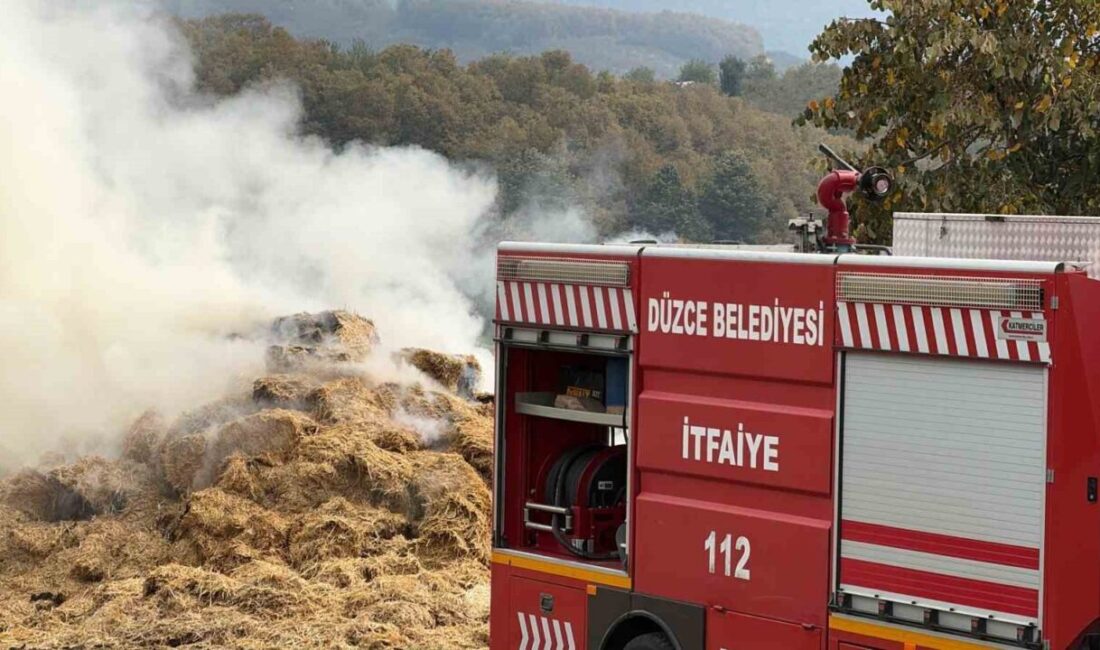 Düzce ilinde bir besi çiftliğinin samanlığında çıkan yangın, itfaiye ekiplerinin