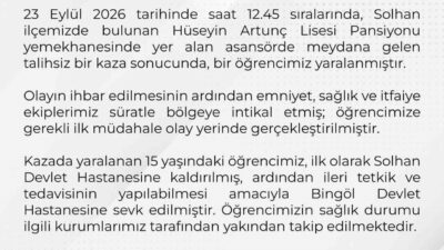 Bingöl Valiliği, Solhan ilçesindeki bir okul mutfağında meydana gelen yük