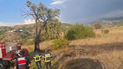 Bolu’nun Gerede ilçesinde, Aktaş Kurtlar köyünde meydana gelen arazi yangını,