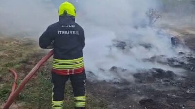 Bolu’da bulunan bir otluk alanda çıkan yangın, itfaiye ekiplerinin müdahalesi