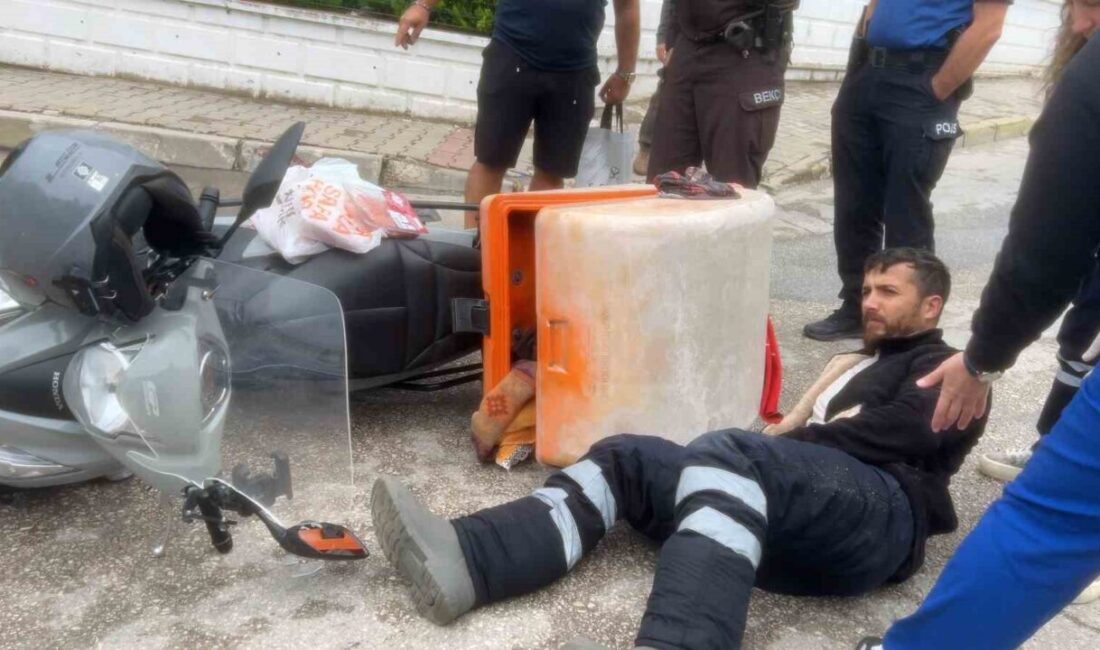 Bursa’da bir kurye, motosikletiyle seyir halindeyken kayganlaşan yolda ani fren