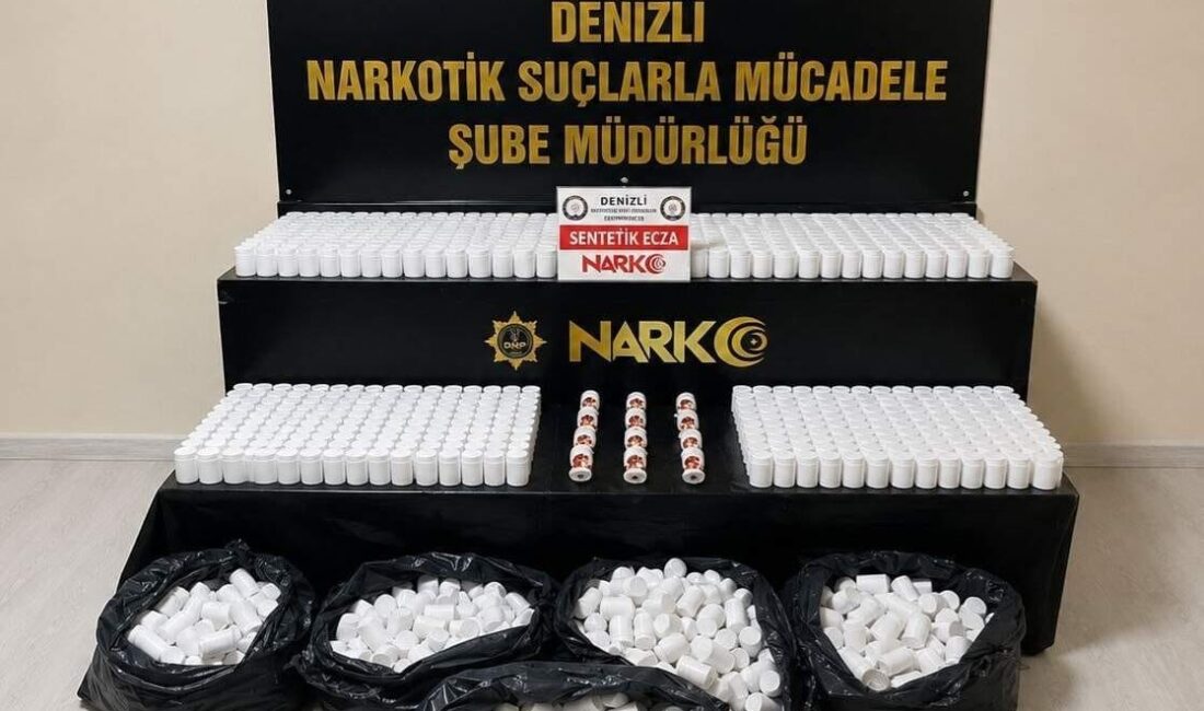 Denizli’de polis tarafından düzenlenen bir uyuşturucu operasyonunda 104,870 adet sentetik